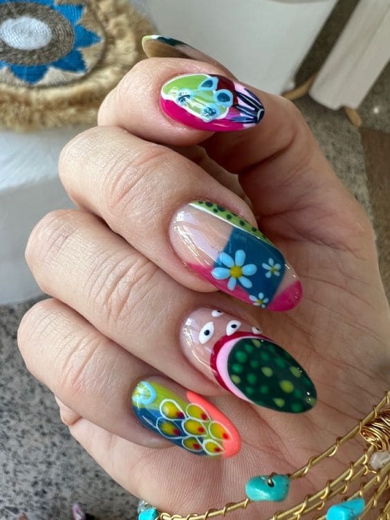 Cool Floral Funky Nails