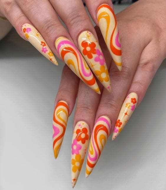 Cool Floral Funky Nails