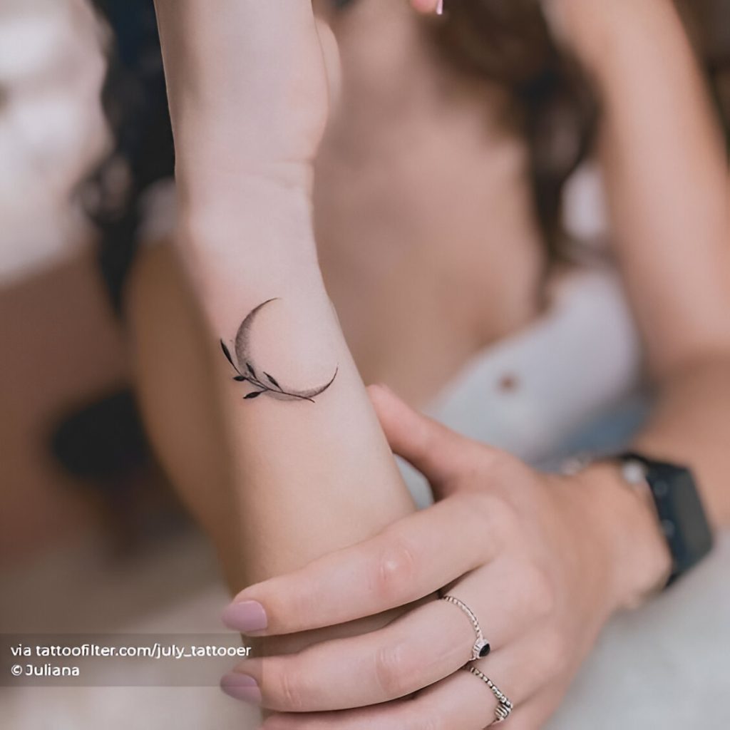 Crescent Moon With Leaf Design