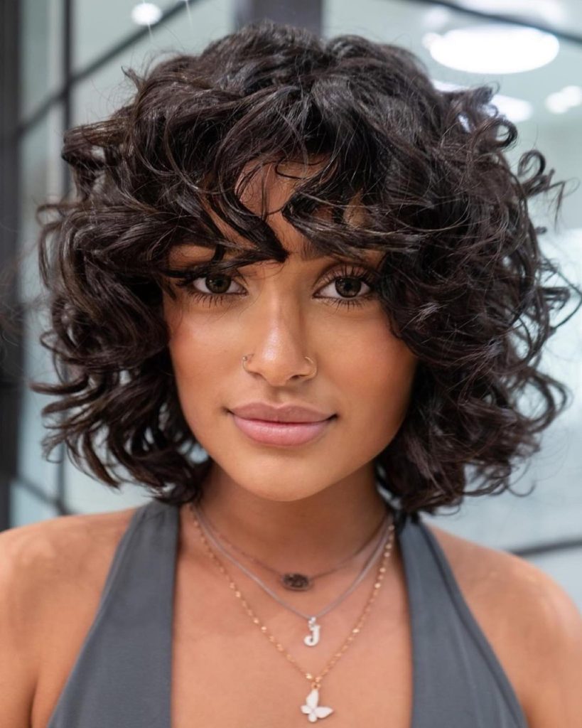 Curly Dark Brunette Bob