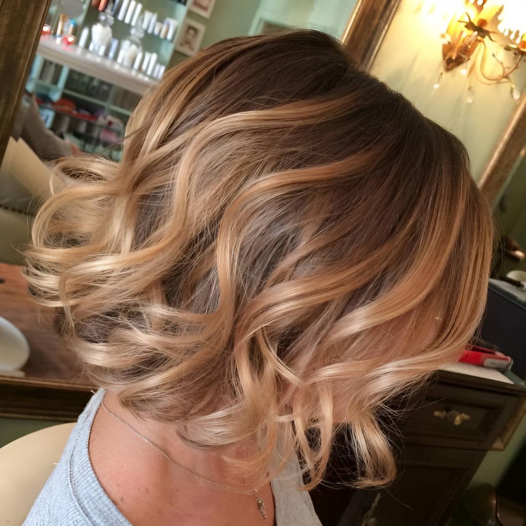 Curly Honey Balayage Bob