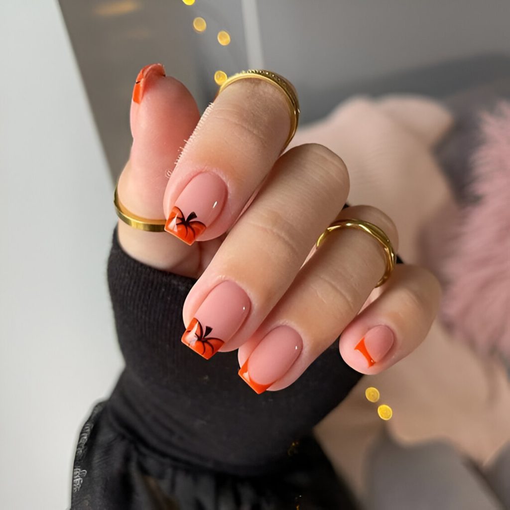 Cute Orange Pumpkin French Tips