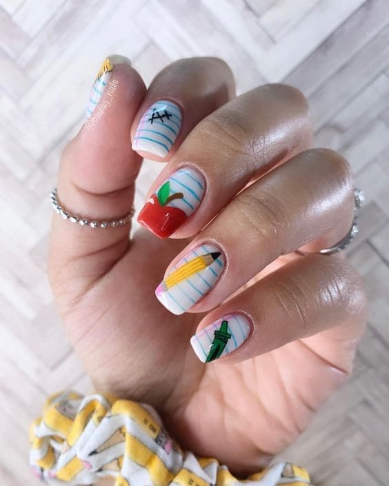 Cute School Supply Nail Art