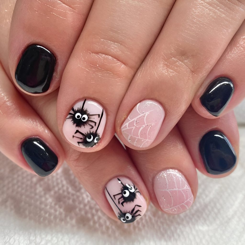 Cute Short Black Halloween Nails