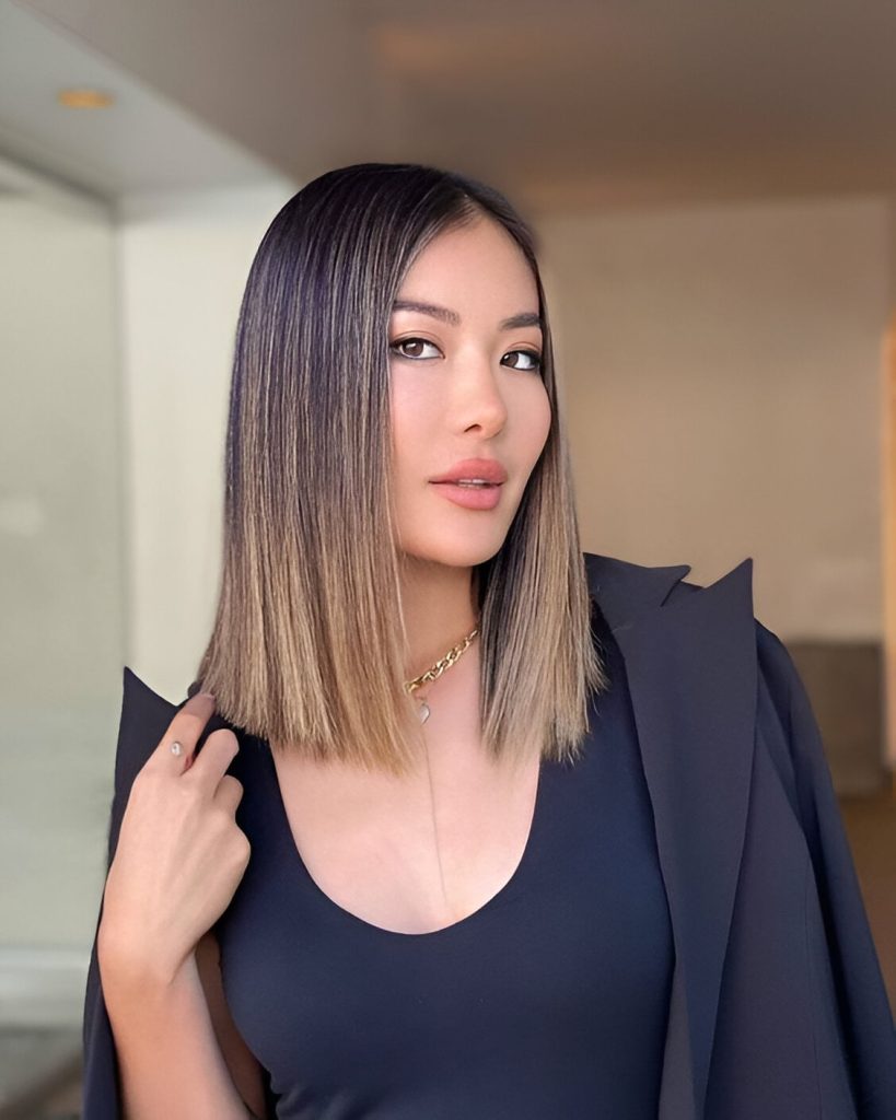 Dark Bob With Caramel Ombre