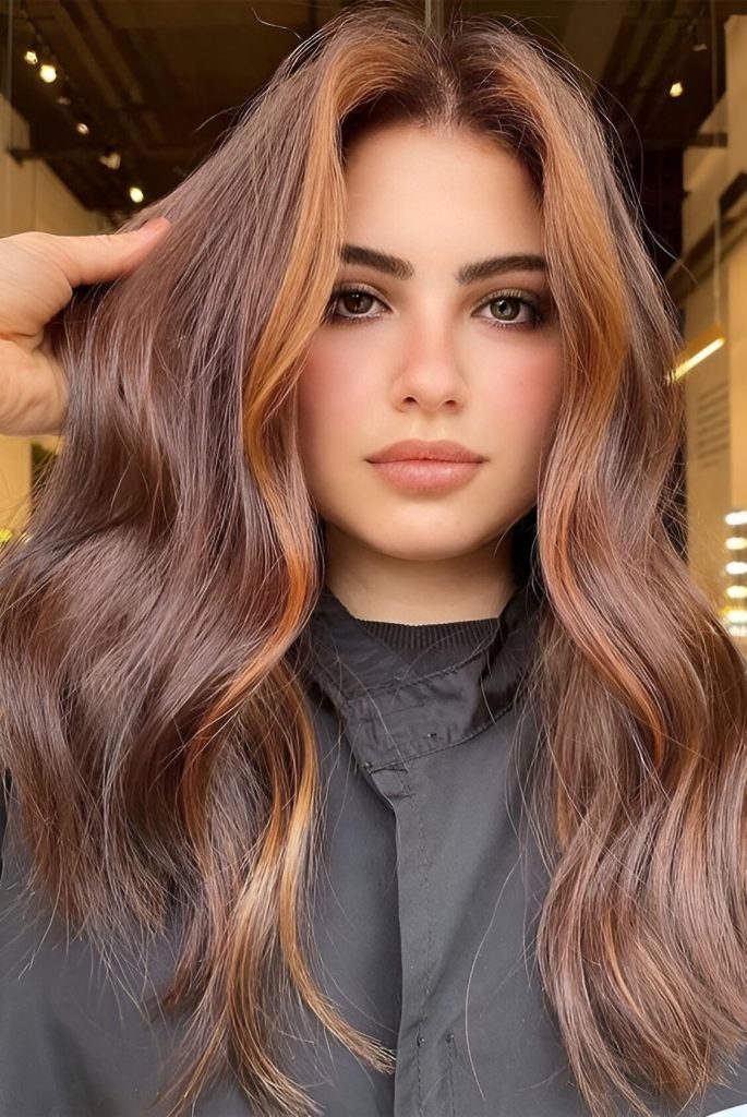 Dark Brown Hair With Orange Money Pieces