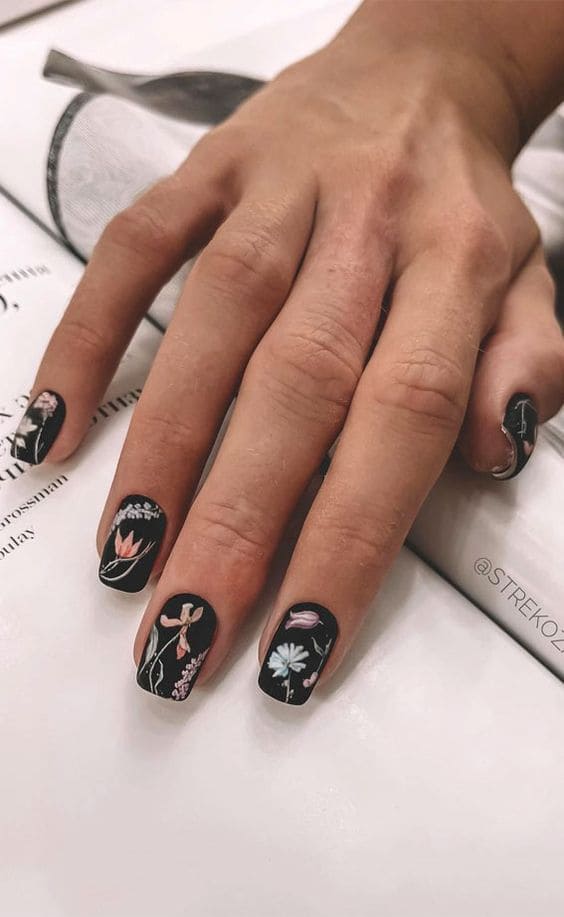 Dark Floral Nail Art1