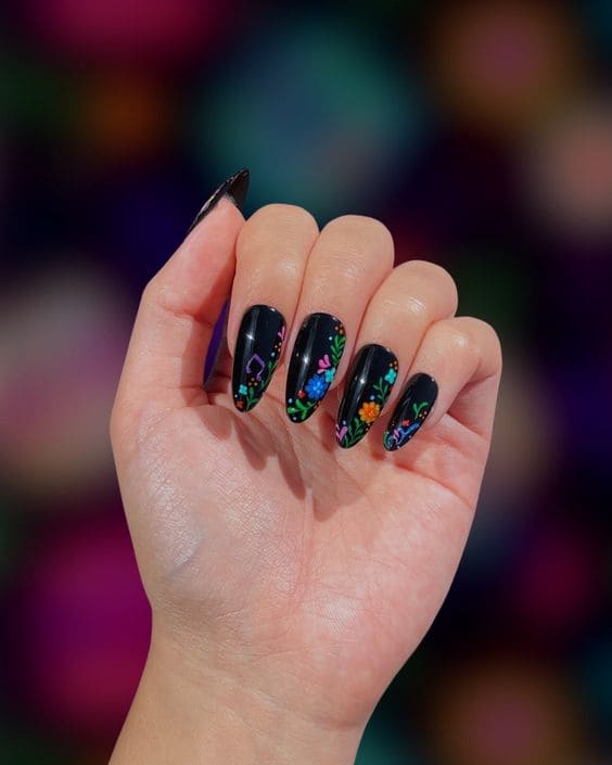 Dark Floral Nail Art