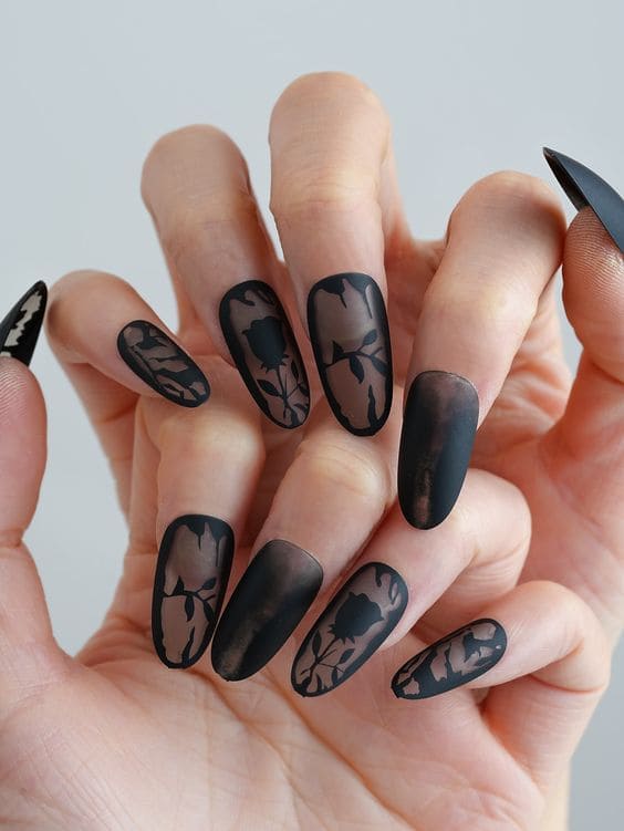 Dark Floral Nail Art