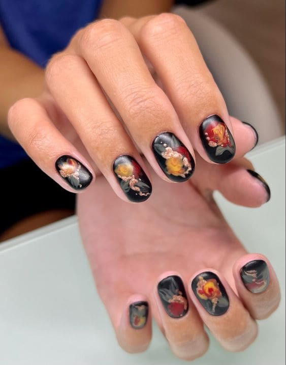 Dark Floral Nail Art