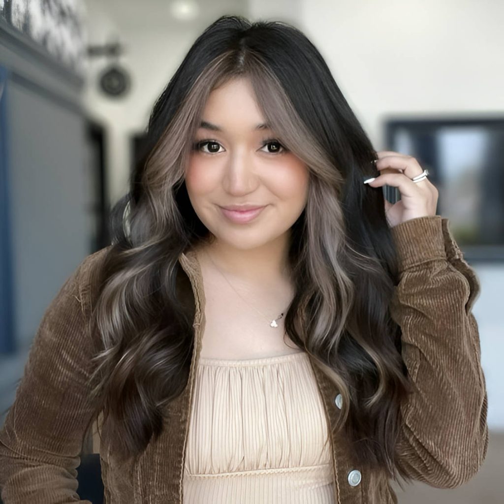 Dark Hair With Chunky Ash Brown Highlights