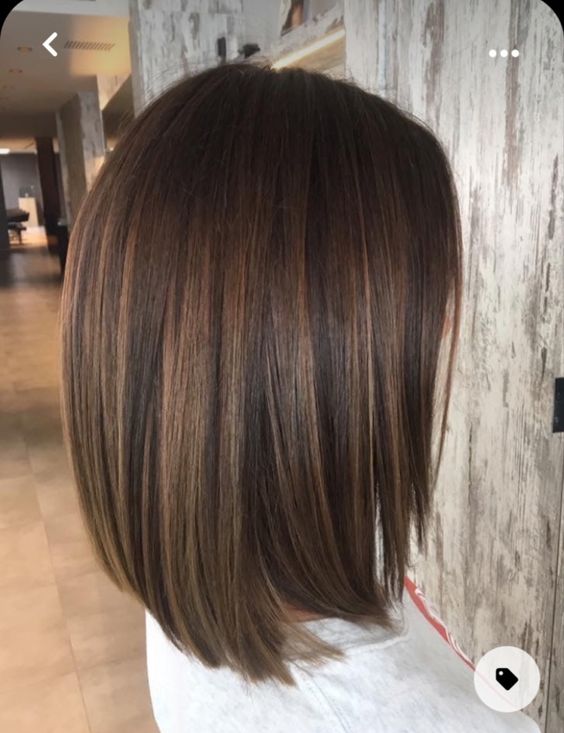 Dark Straight Lob With Subtle Caramel Highlights