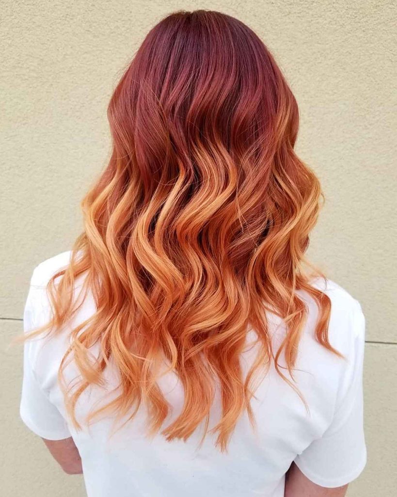 Deep Orange Ombre With Dark Brown Roots