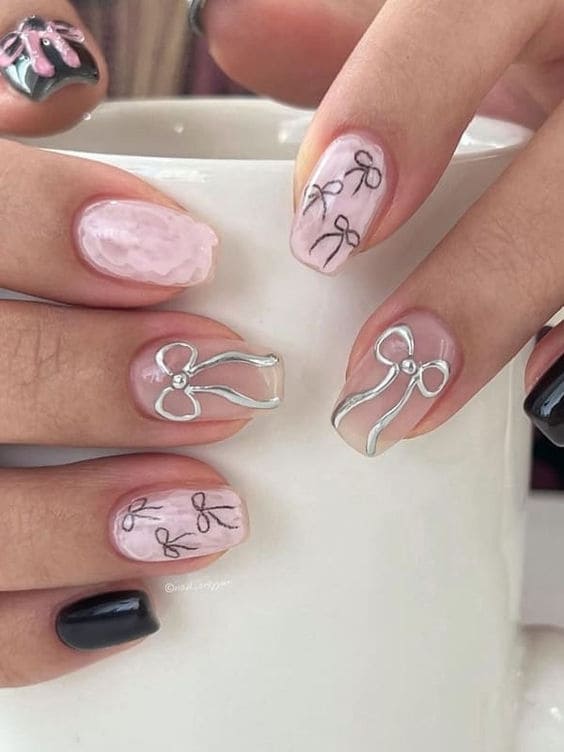 Delicate Bow Nail Designs