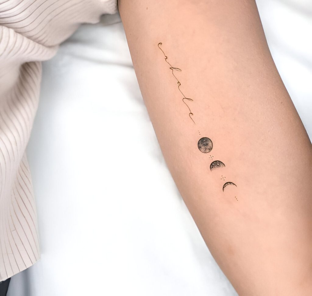  Fading Moon Phrase Tattoo