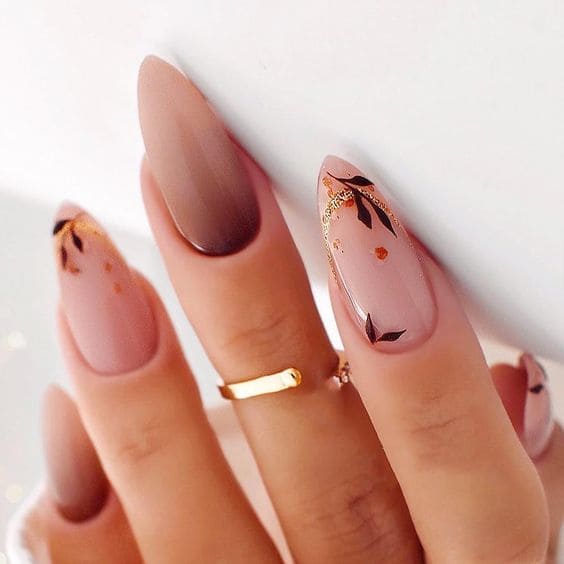 Fall Leaf Almond Nail Designs1