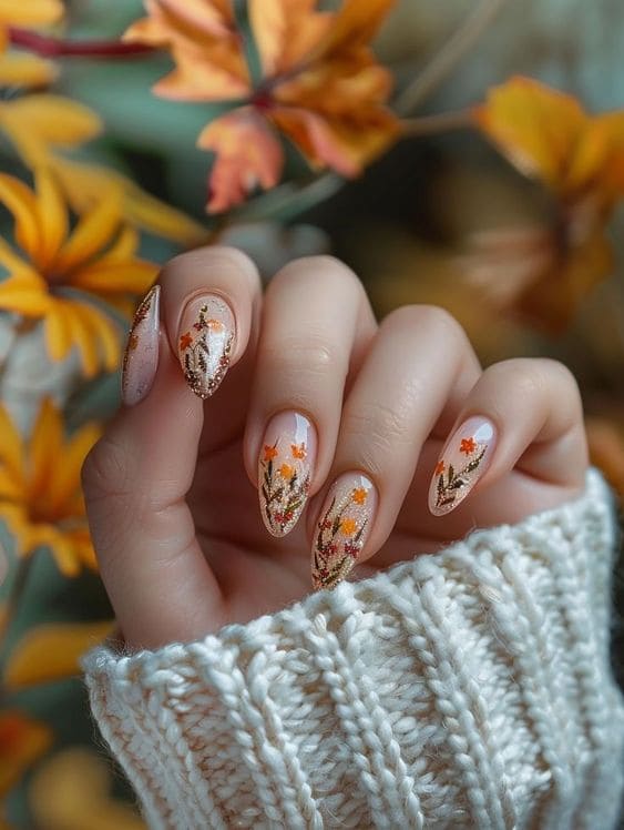 Fall Leaf Almond Nail Designs