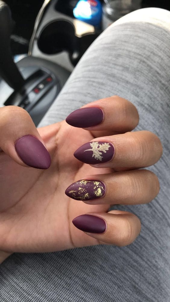 Fall Leaf Almond Nail Designs