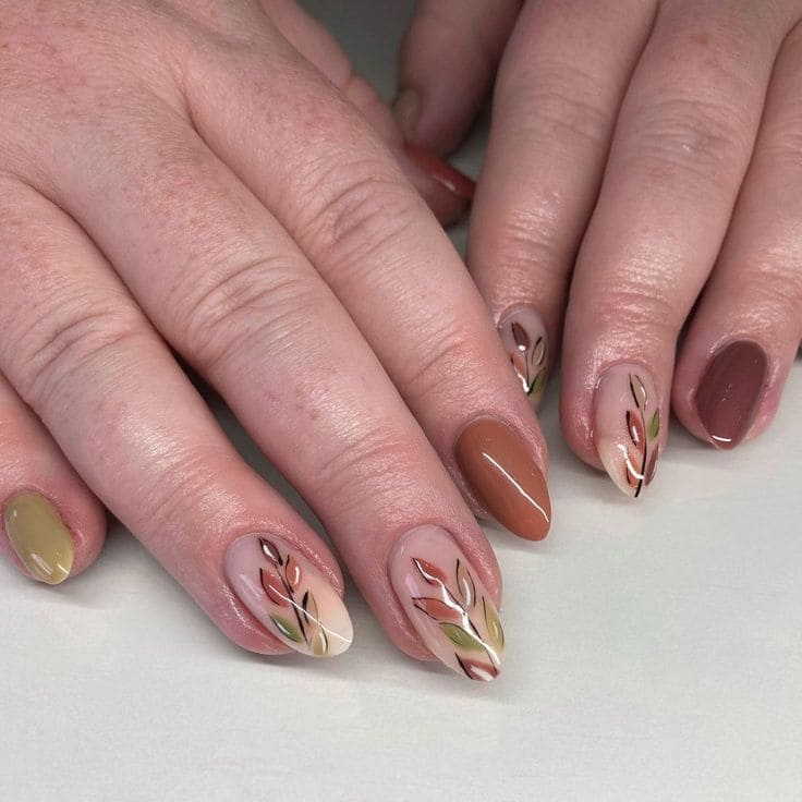 Fall Leaf Almond Nail Designs