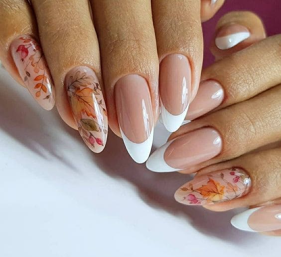 Fall Leaf Almond Nail Designs