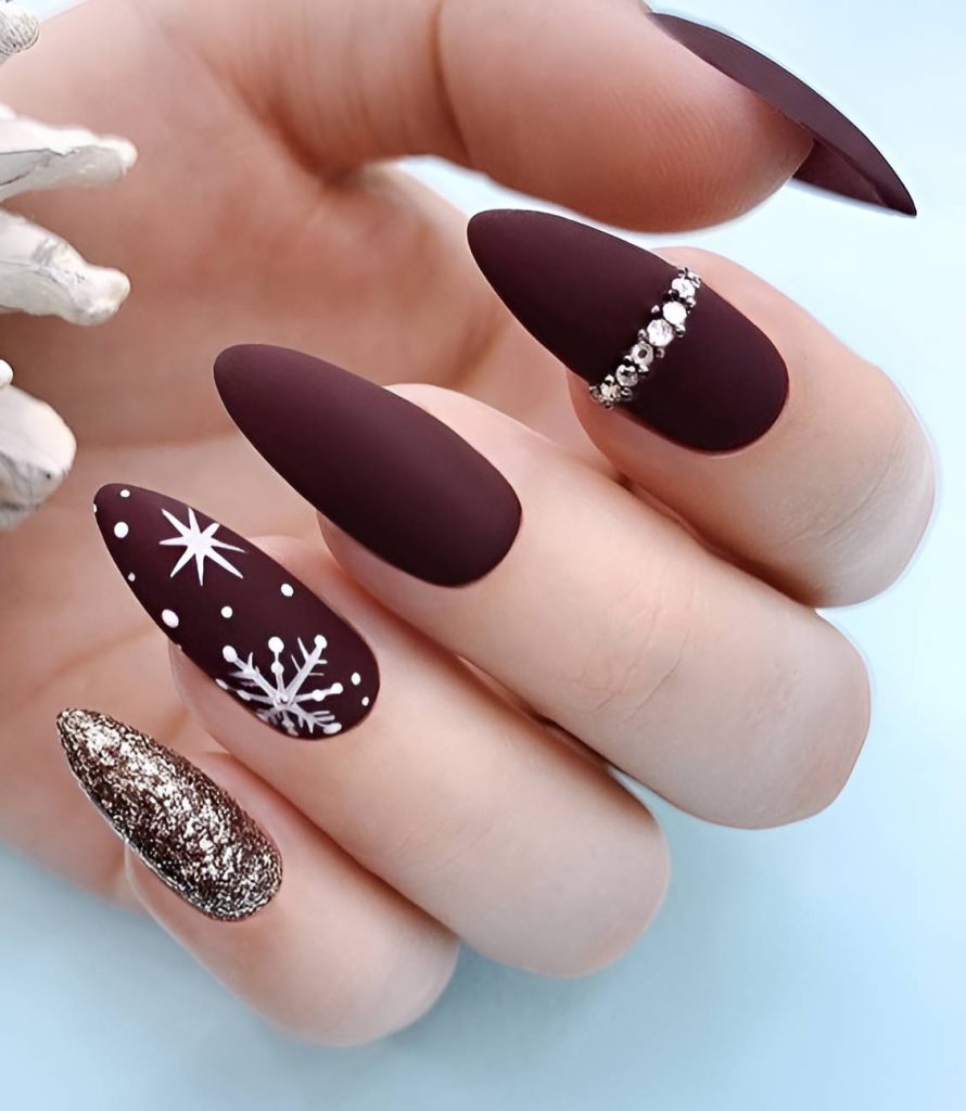 Festive Matte Burgundy Nails