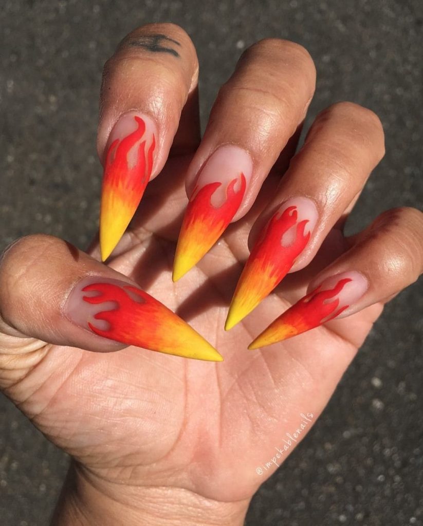 Fiery Stiletto Nails