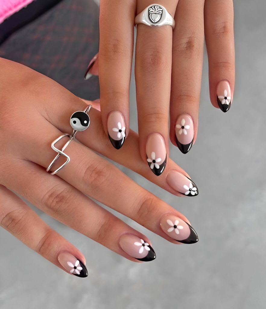 Floral Black And White Nail Designs