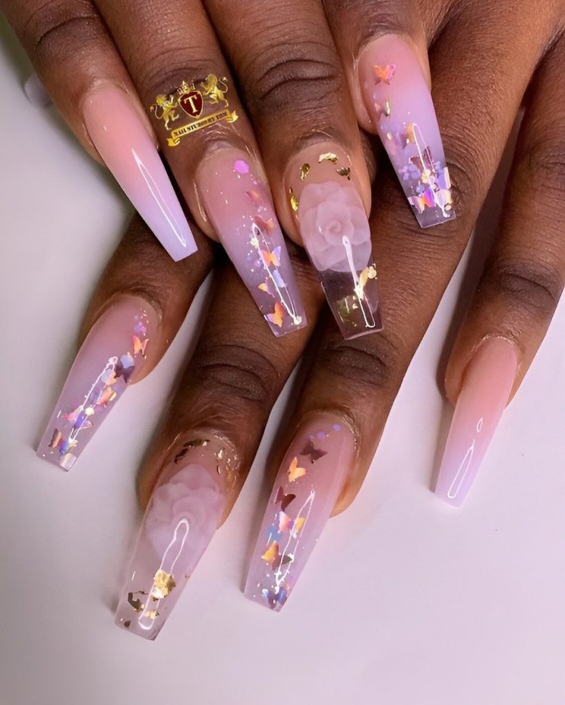 Floral Clear Acrylic Nails