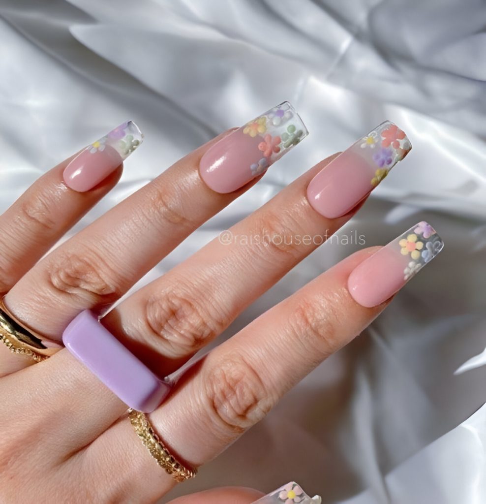 Floral Clear Acrylic Nails