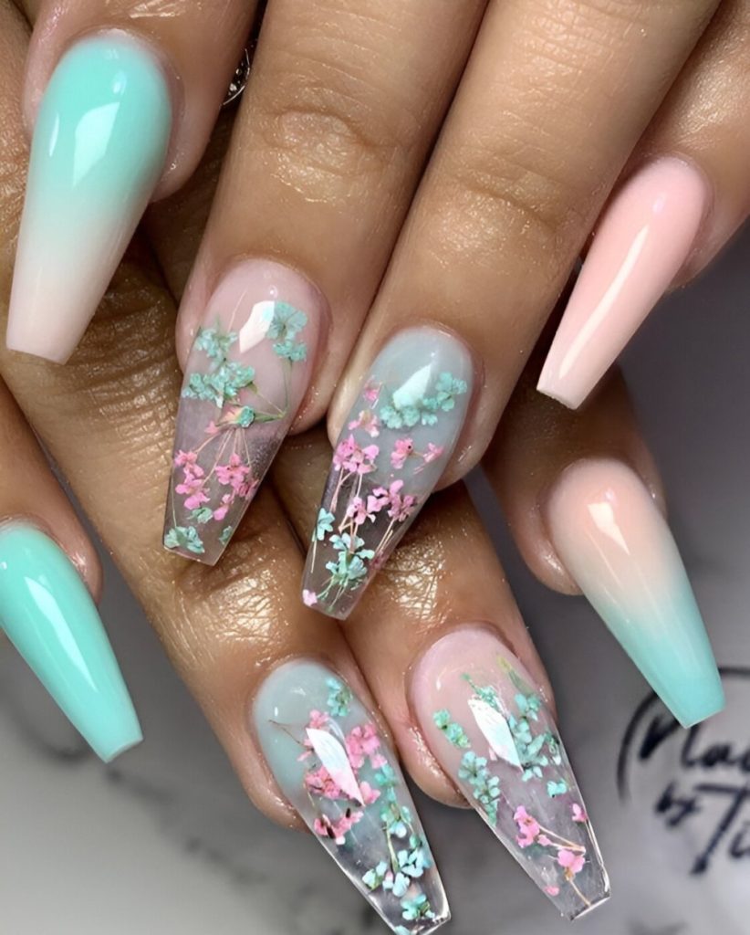 Floral Clear Acrylic Nails