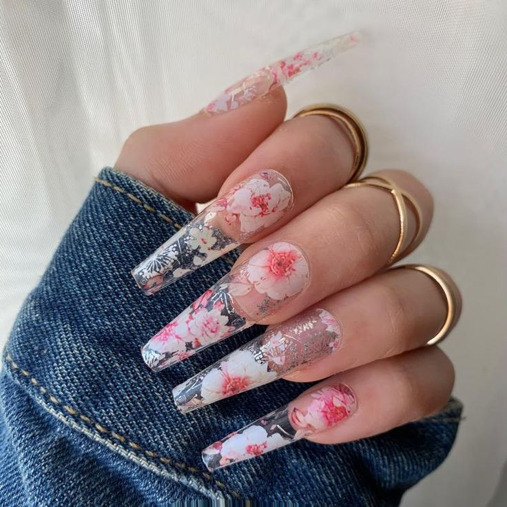Floral Clear Acrylic Nails