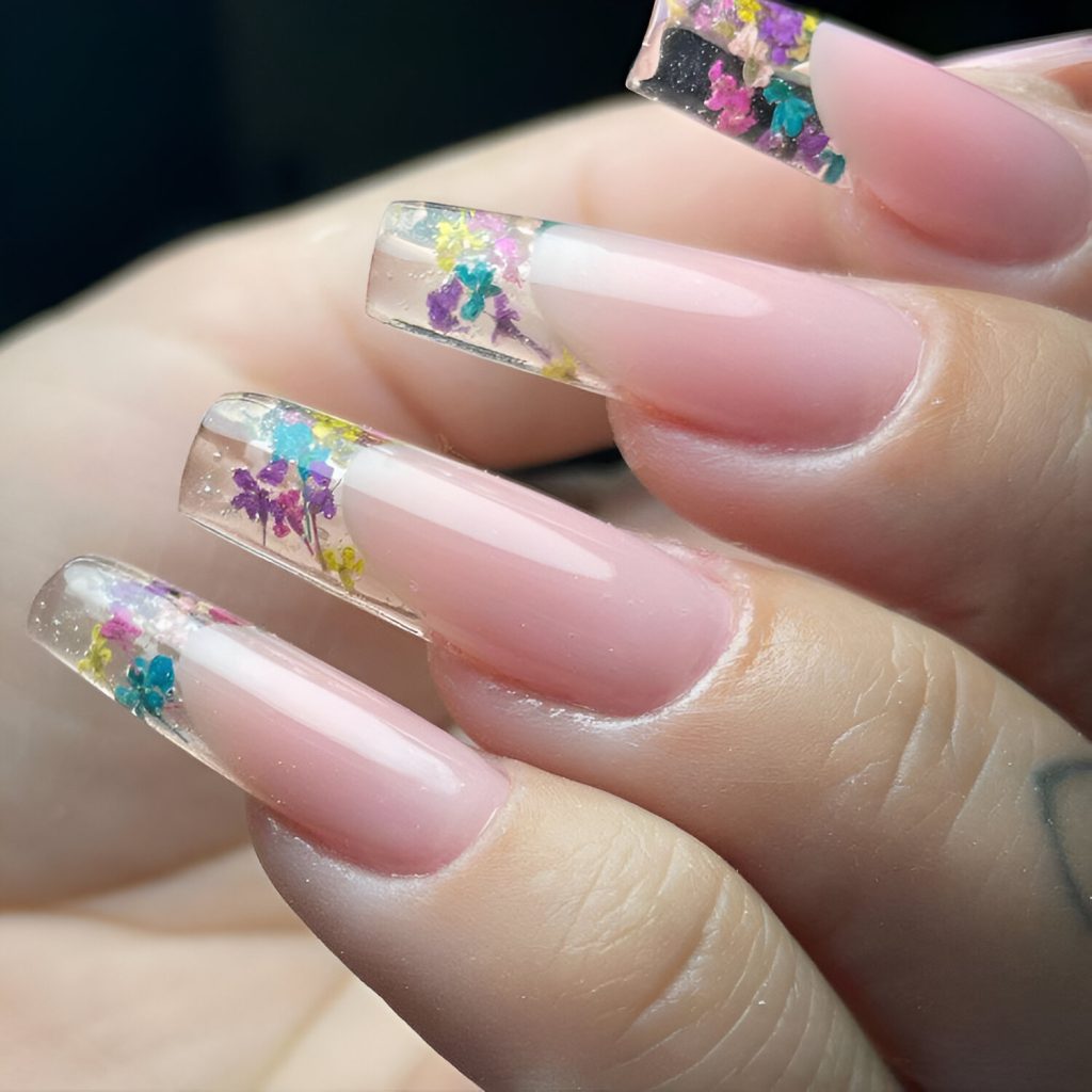 Floral Clear Acrylic Nails