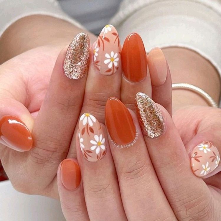 Floral Design With Gold Glitters