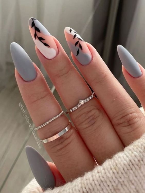 Floral Grey Nail Designs