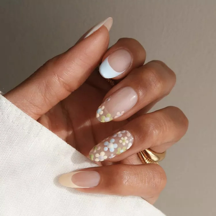 Floral Light Blue Nails