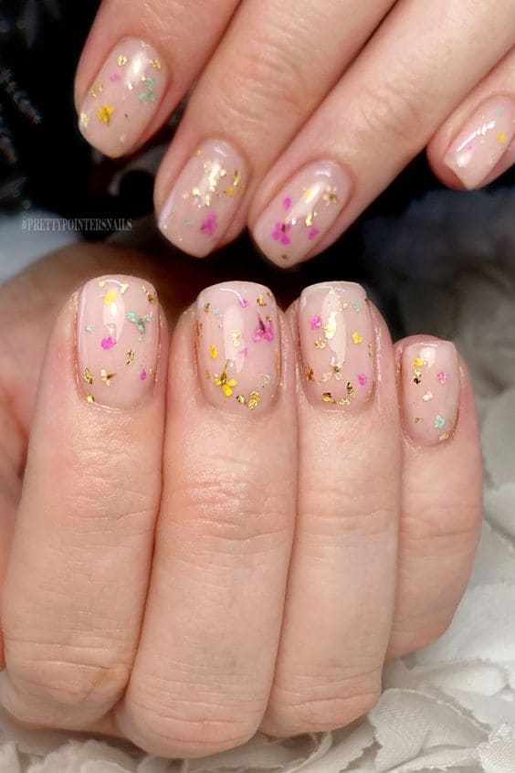 Floral Nail Art With Gold Foil