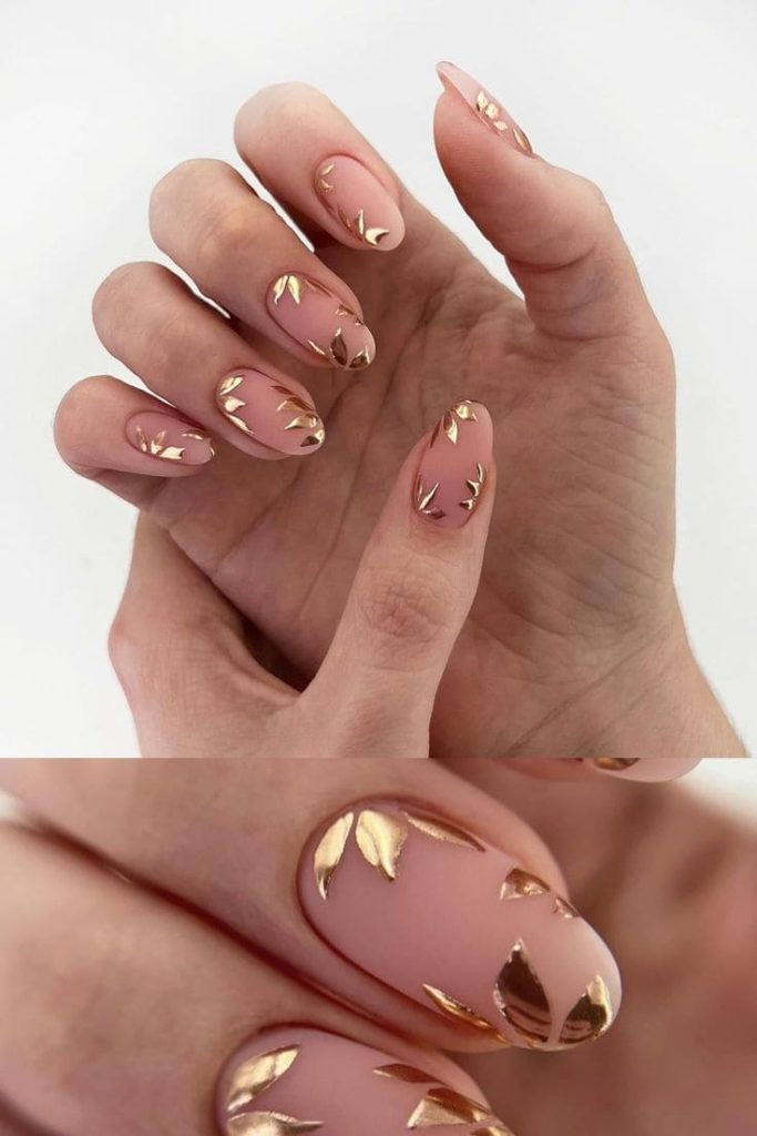 Floral Nail Art With Gold Foil