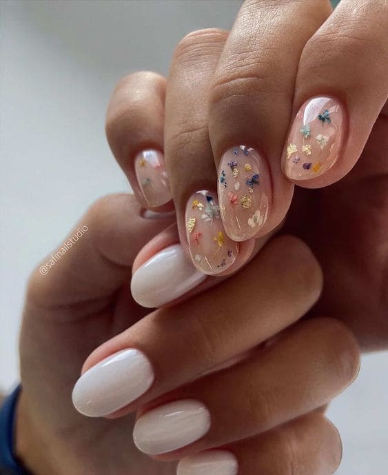 Floral Nail Art With Gold Foil