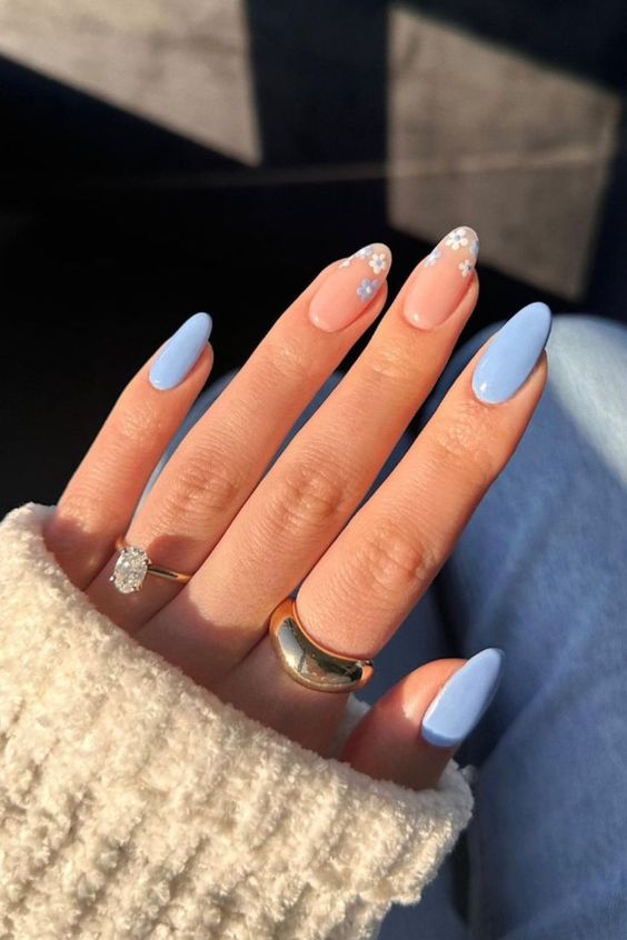  Floral Pastel Blue Nails