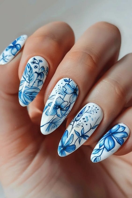 Floral Porcelain Acrylic Nail Set2