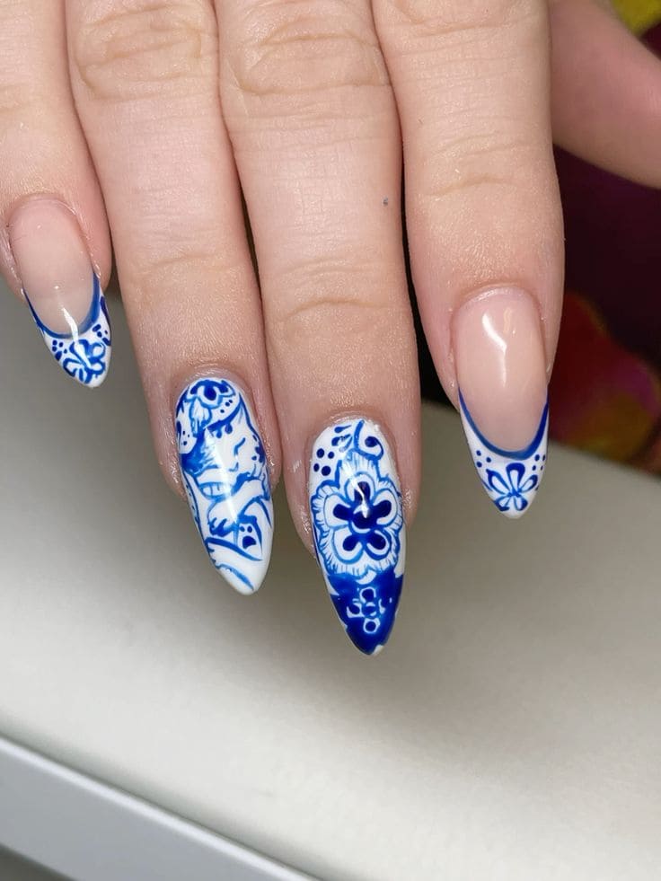 Floral Porcelain Acrylic Nail Set6