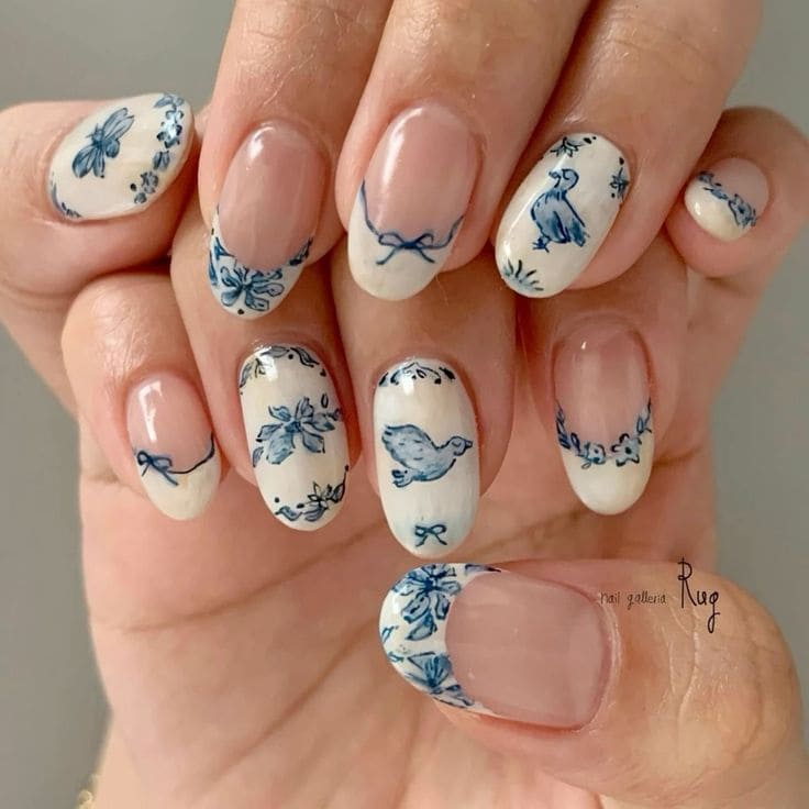 Floral Porcelain Acrylic Nail Set7