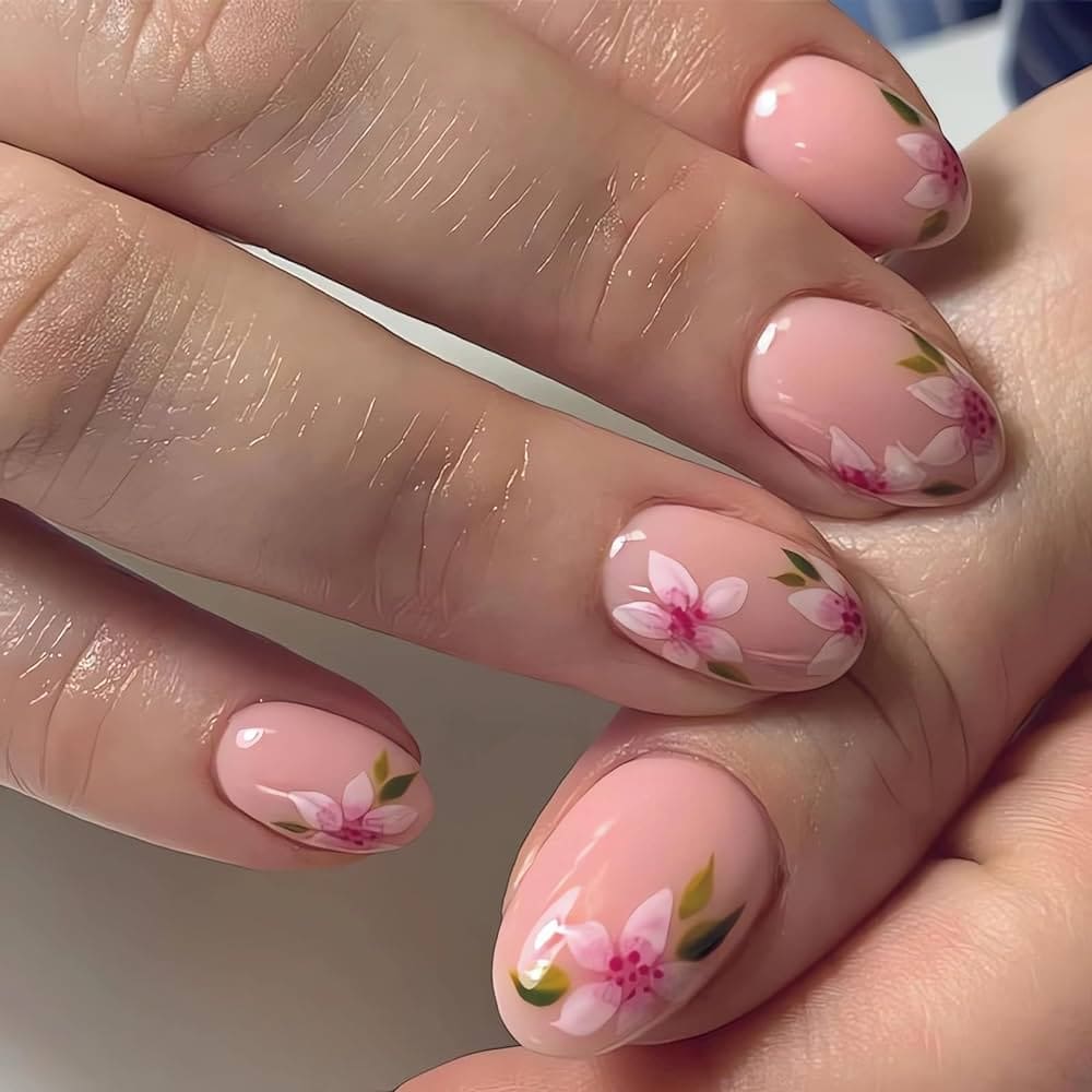 Floral Short Acrylic Nails