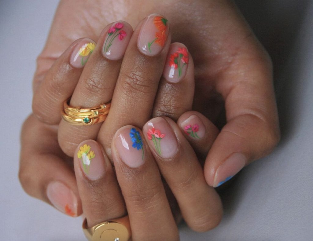 Floral Short Acrylic Nails