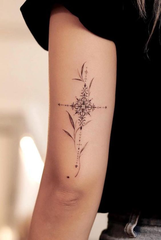 Flower Cross Arm Tattoo Ideas For Women
