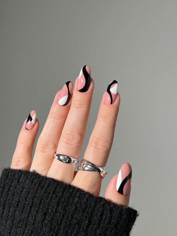  Fun Abstract Black And White Nail Designs