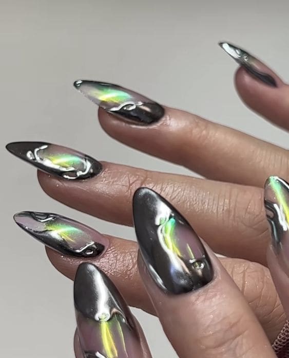 Funky Metallic Finish On Nails