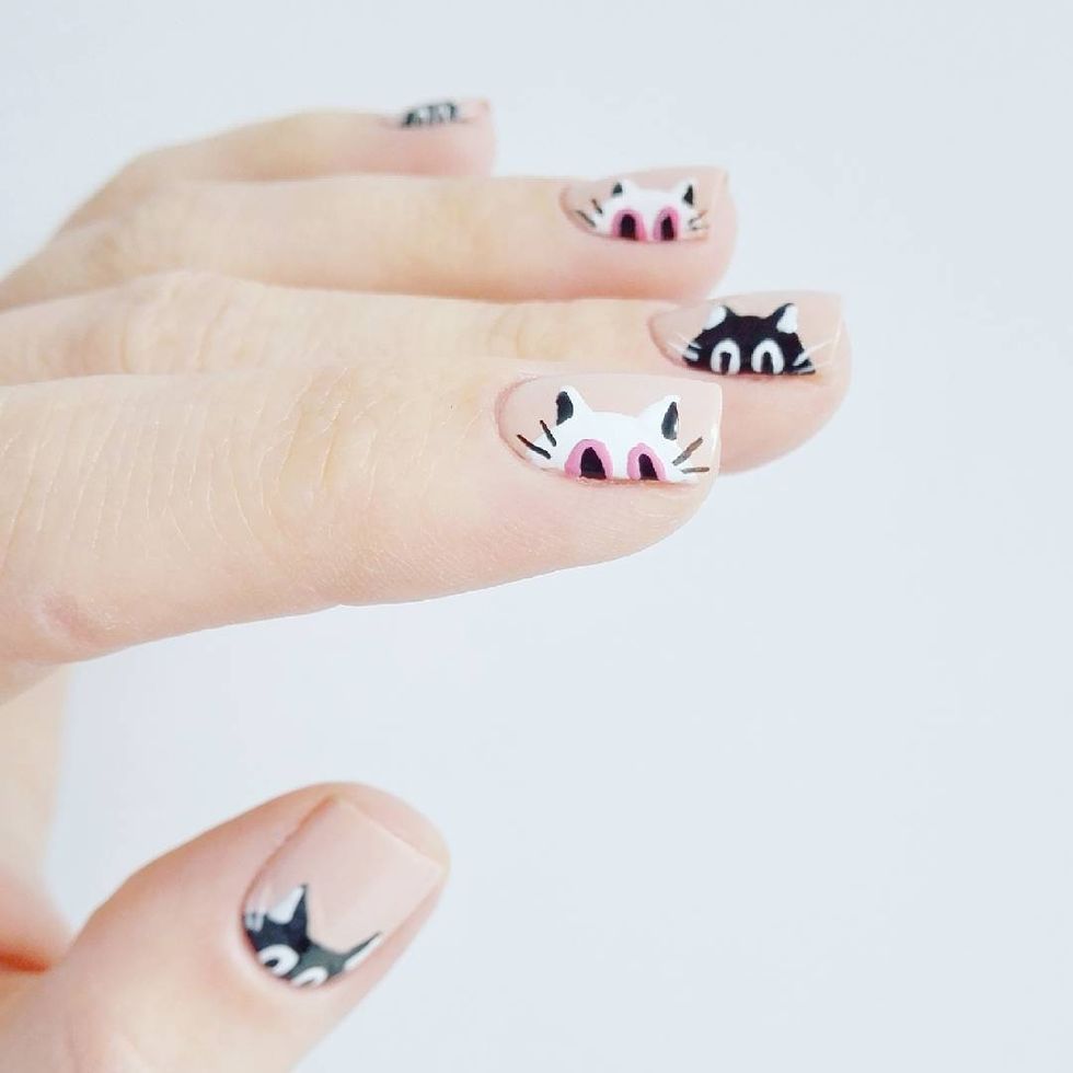 Funny Cat Halloween Nail Design