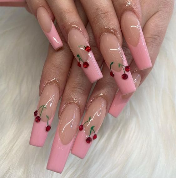 Girly Cherry Nails