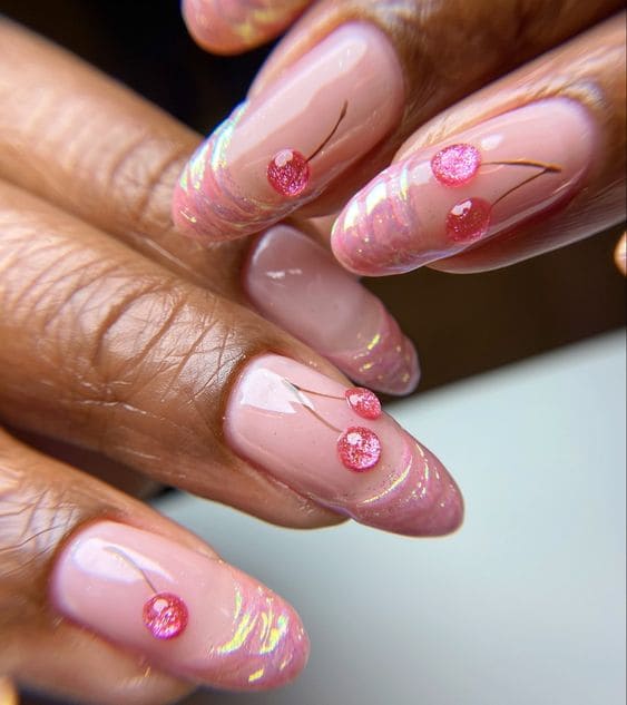 Girly Cherry Nails